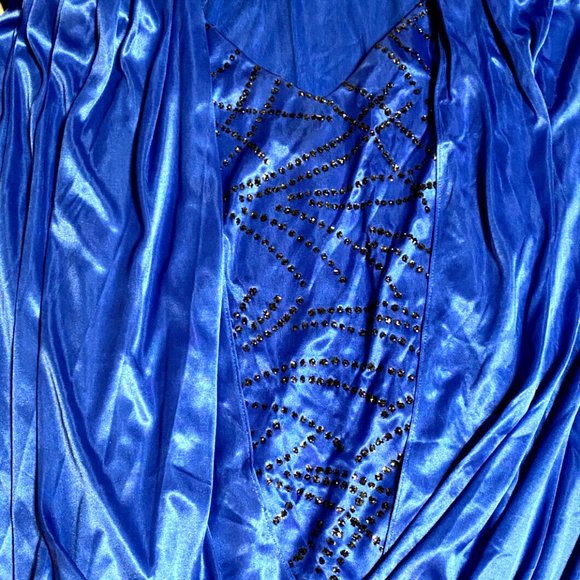 VINTAGE 90's VARIATIONS LTD Womens Satiny Royal Blue Drapery Cocktail Dress Sz 3 - Picture 6 of 12